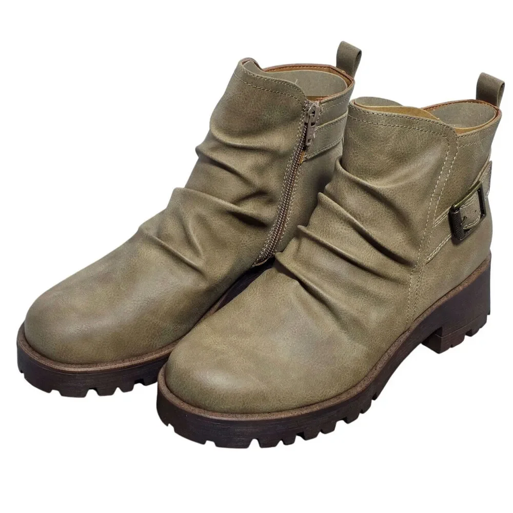 Eurosoft bv Sofft Ariva Side Buckle Ruched Boots Chunky Sz 9.5 Stone Brown‎ $89